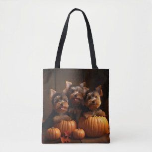 Yorkshire Terrier Puppy Autumn Delight Pumpkin  Tote Bag