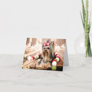 Yorkshire Terrier Puppy Christmas Note Card