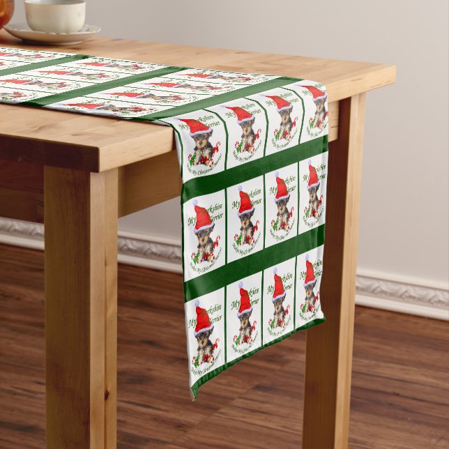 Yorkshire Terrier Puppy Christmas Short Table Runner (In Situ)