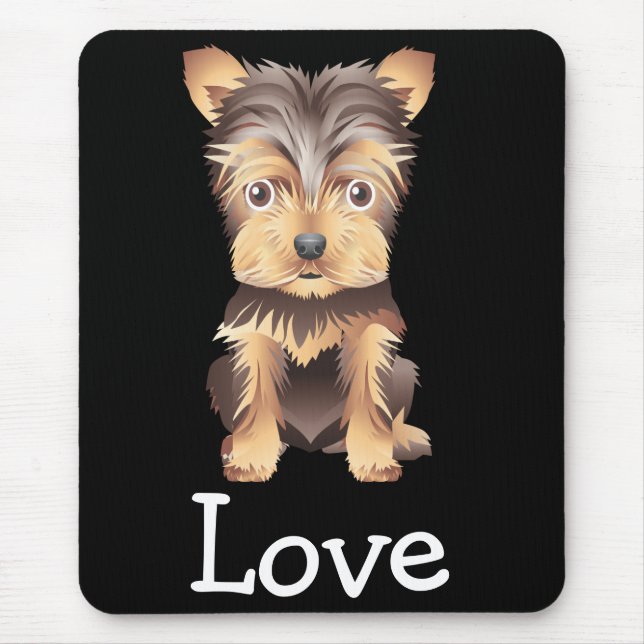 Yorkshire Terrier Puppy Dog Black Mouse Pad (Front)
