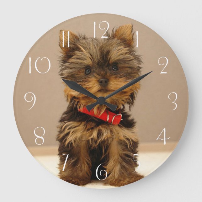 Yorkshire Terrier Puppy Dog Large Clock (Front)