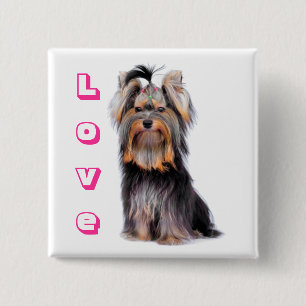 Yorkshire Terrier Puppy Dog Pink Love Yorkie 15 Cm Square Badge
