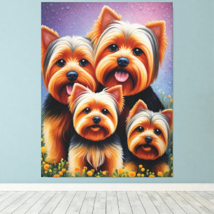 Yorkshire Terrier Puppy Family Colourful Portrait Canvas Print