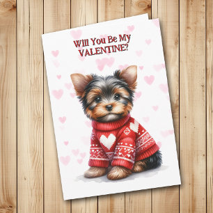 Yorkshire Terrier Puppy in Sweater Valentine Holiday Card