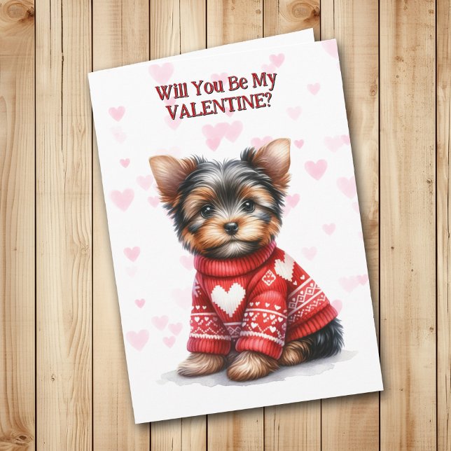 Yorkshire Terrier Puppy in Sweater Valentine Holiday Card (Creator Uploaded)