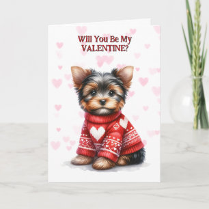 Yorkshire Terrier Puppy in Sweater Valentine Holiday Card