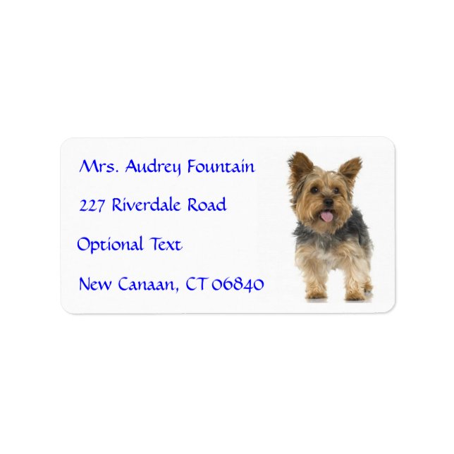 Yorkshire Terrier Puppy Name Address Mailing Label (Front)
