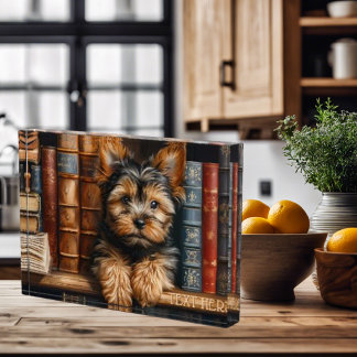 Yorkshire Terrier Puppy & Old Books Photo Block