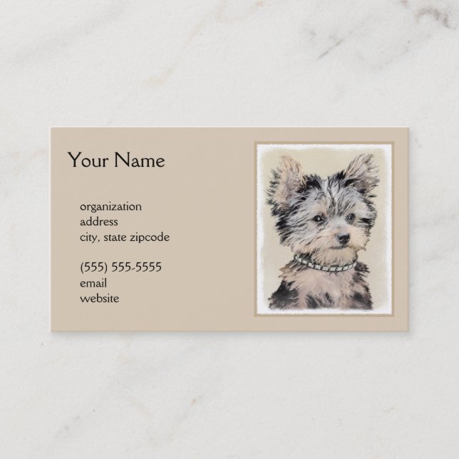 Yorkshire Terrier Puppy Painting Original Dog Art Business Card (Front)