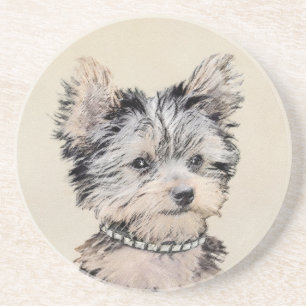 Yorkshire Terrier Puppy Painting Original Dog Art Coaster