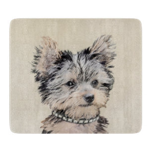 Yorkshire Terrier Puppy Painting Original Dog Art Cutting Board