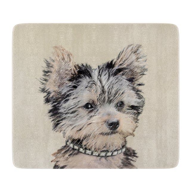 Yorkshire Terrier Puppy Painting Original Dog Art Cutting Board (Front)
