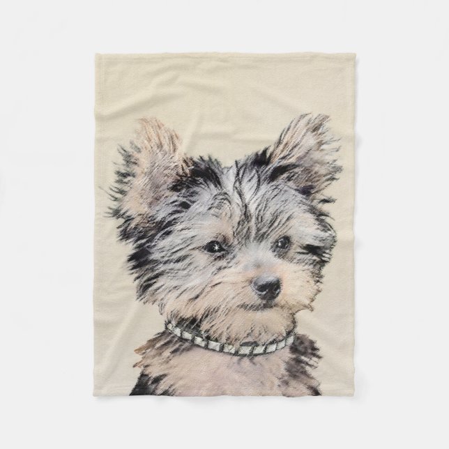 Yorkshire Terrier Puppy Painting Original Dog Art Fleece Blanket (Front)