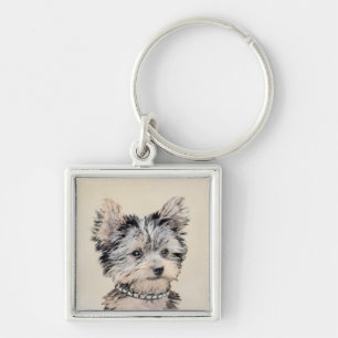 Yorkshire Terrier Puppy Painting Original Dog Art Key Ring