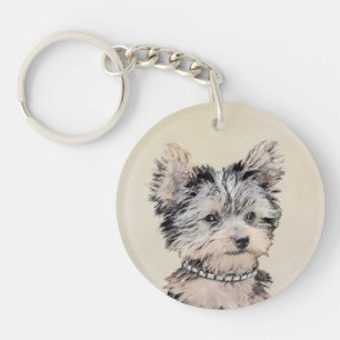 Yorkshire Terrier Puppy Painting Original Dog Art Key Ring
