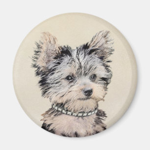 Yorkshire Terrier Puppy Painting Original Dog Art Magnet
