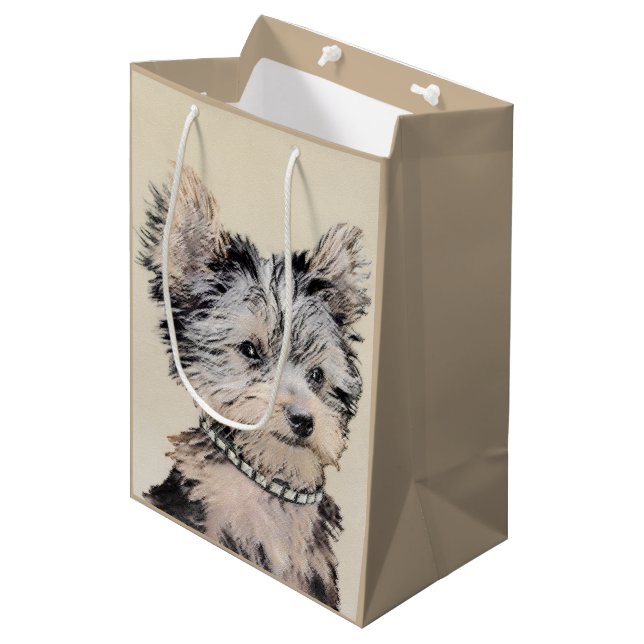 Yorkshire Terrier Puppy Painting Original Dog Art Medium Gift Bag (Front Angled)