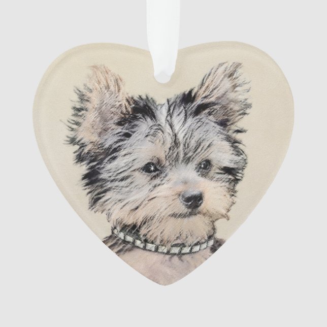 Yorkshire Terrier Puppy Painting Original Dog Art Ornament (Front)
