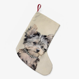 Yorkshire Terrier Puppy Painting Original Dog Art Small Christmas Stocking
