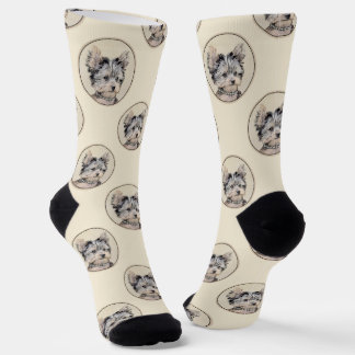 Yorkshire Terrier Puppy Painting Original Dog Art Socks