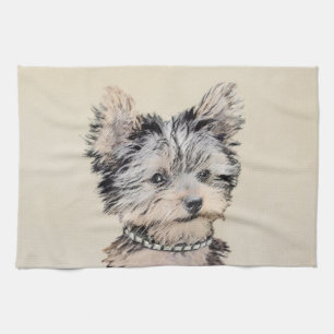 Yorkshire Terrier Puppy Painting Original Dog Art Tea Towel