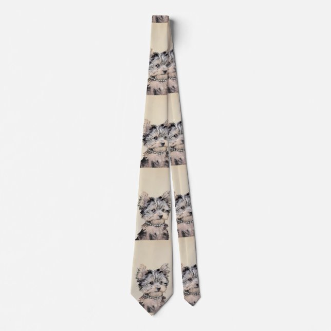 Yorkshire Terrier Puppy Painting Original Dog Art Tie (Front)