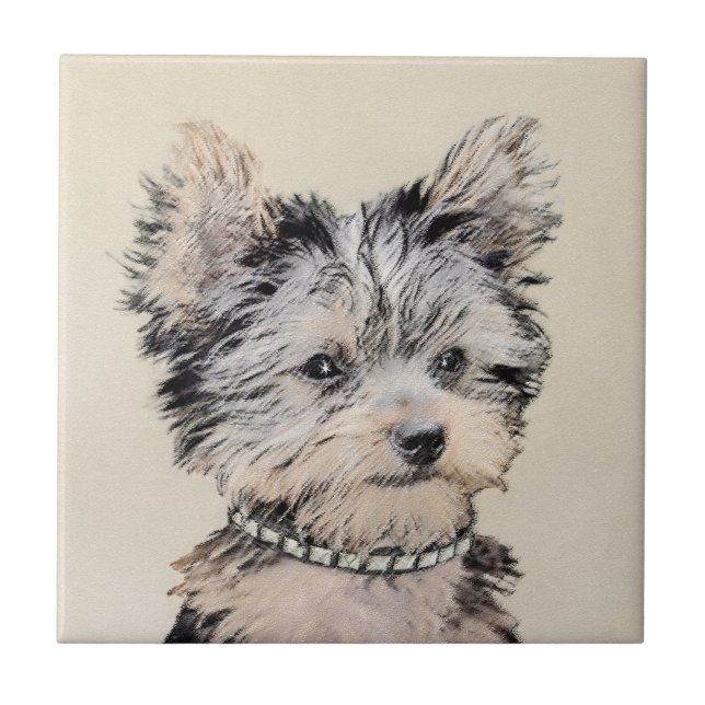 Yorkshire Terrier Puppy Painting Original Dog Art Tile (Front)
