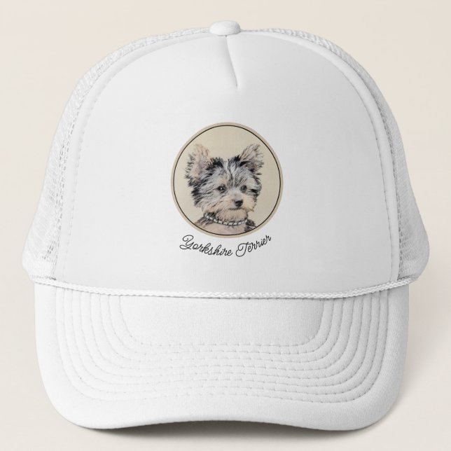 Yorkshire Terrier Puppy Painting Original Dog Art Trucker Hat (Front)