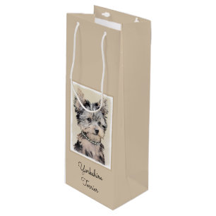 Yorkshire Terrier Puppy Painting Original Dog Art Wine Gift Bag