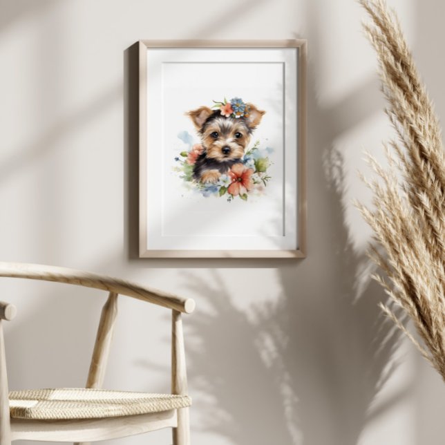  Yorkshire Terrier Puppy Pet Watercolor Flower Poster (Creator Uploaded)