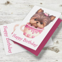 Yorkshire Terrier Puppy  Pink Cute Yorkie Birthday