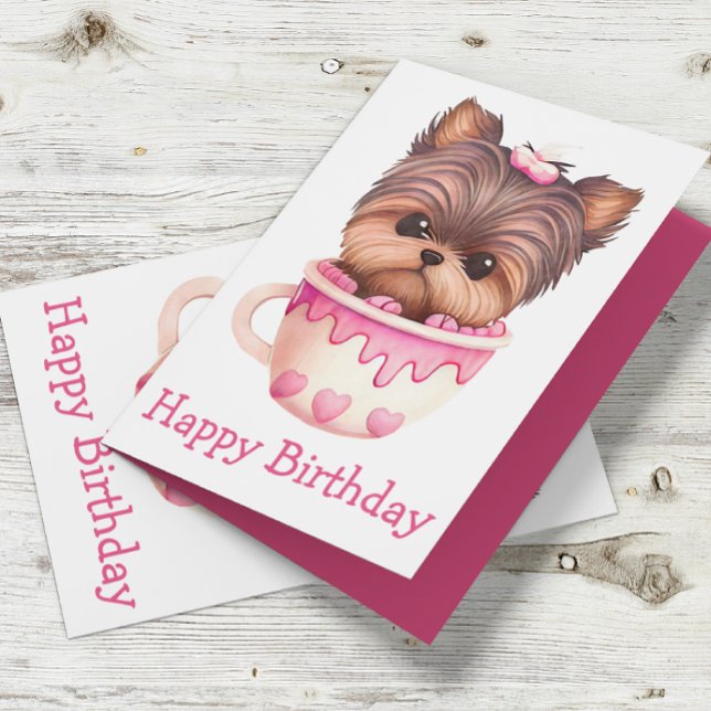 Yorkshire Terrier Puppy  Pink Cute Yorkie Birthday Card (Creator Uploaded)