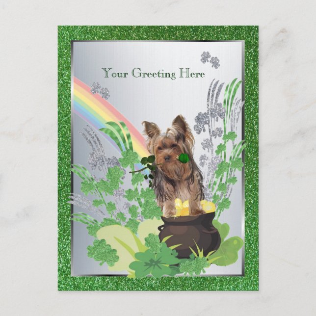 Yorkshire Terrier Puppy St Pattys - Customise It Postcard (Front)