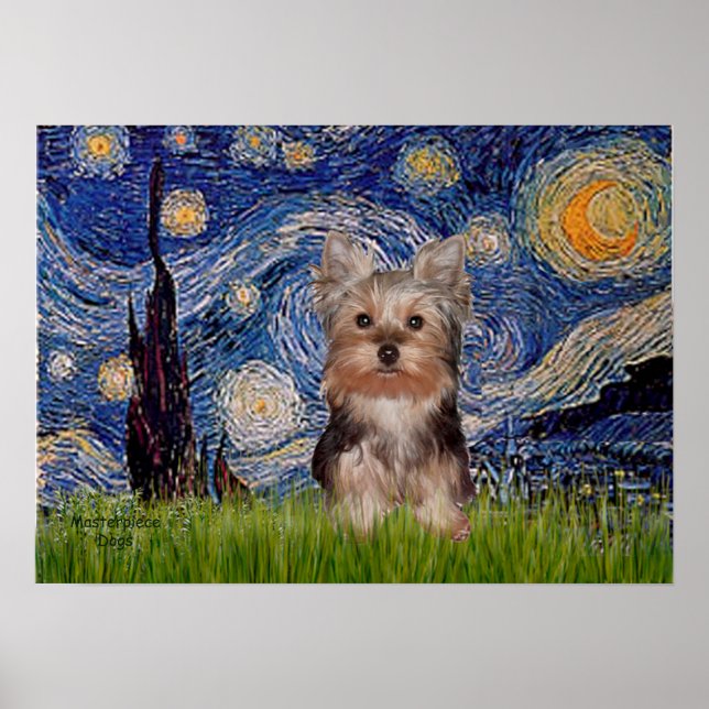 Yorkshire Terrier Puppy - Starry Night Poster (Front)