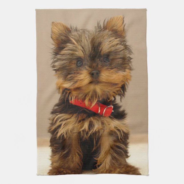 Yorkshire Terrier Puppy Tea Towel (Vertical)