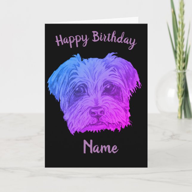 Yorkshire Terrier Purple Black Birthday Card (Front)