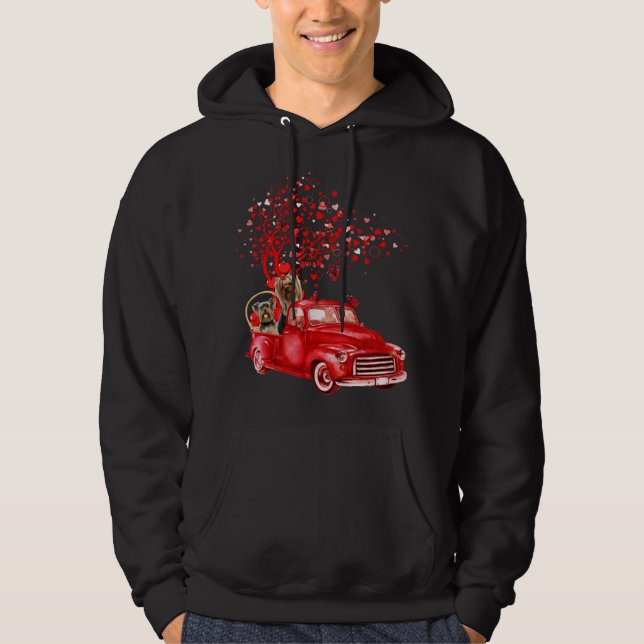 Yorkshire Terrier Riding Truck Valentine Butterfly Hoodie (Front)