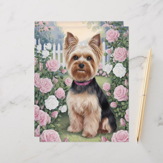 Yorkshire Terrier Rose Garden Art Scrapbook Paper (Front/Back In Situ)