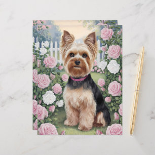 Yorkshire Terrier Rose Garden Art Scrapbook Paper
