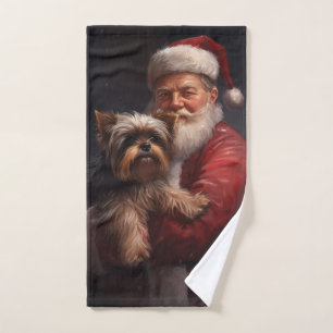 Yorkshire Terrier Santa Claus Festive Christmas Bath Towel Set