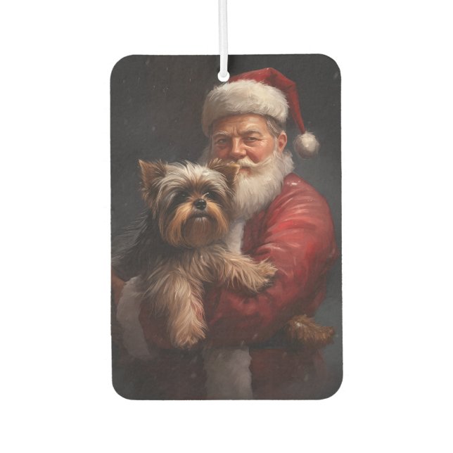 Yorkshire Terrier Santa Claus Festive Christmas Car Air Freshener (Front)