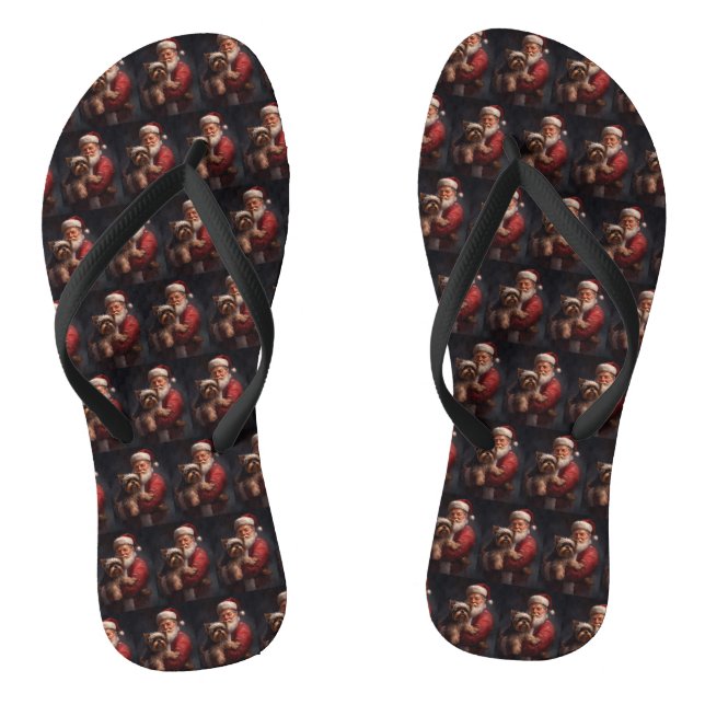 Yorkshire Terrier Santa Claus Festive Christmas Flip Flops (Footbed)