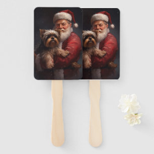 Yorkshire Terrier Santa Claus Festive Christmas Hand Fan