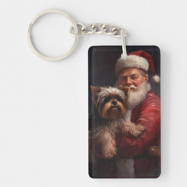 Yorkshire Terrier Santa Claus Festive Christmas Key Ring (Front)