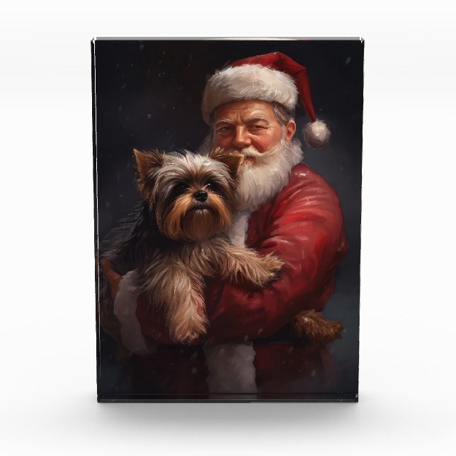 Yorkshire Terrier Santa Claus Festive Christmas Photo Block (Front)