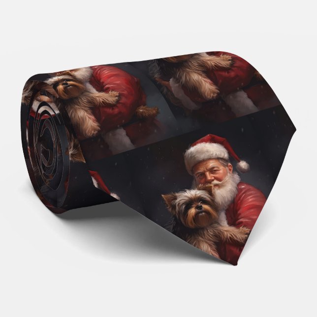 Yorkshire Terrier Santa Claus Festive Christmas Tie (Rolled)