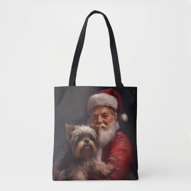 Yorkshire Terrier Santa Claus Festive Christmas Tote Bag (Front)