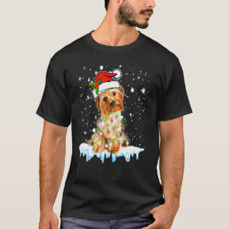 Yorkshire Terrier Santa Hat Xmas Lights Dog T-Shirt