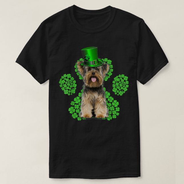 Yorkshire Terrier Shamrock Paw Clovers St Patrick' T-Shirt (Design Front)