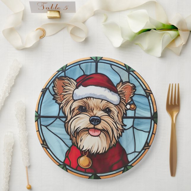 Yorkshire Terrier Stained Glass Christmas Paper Plate (Wedding)